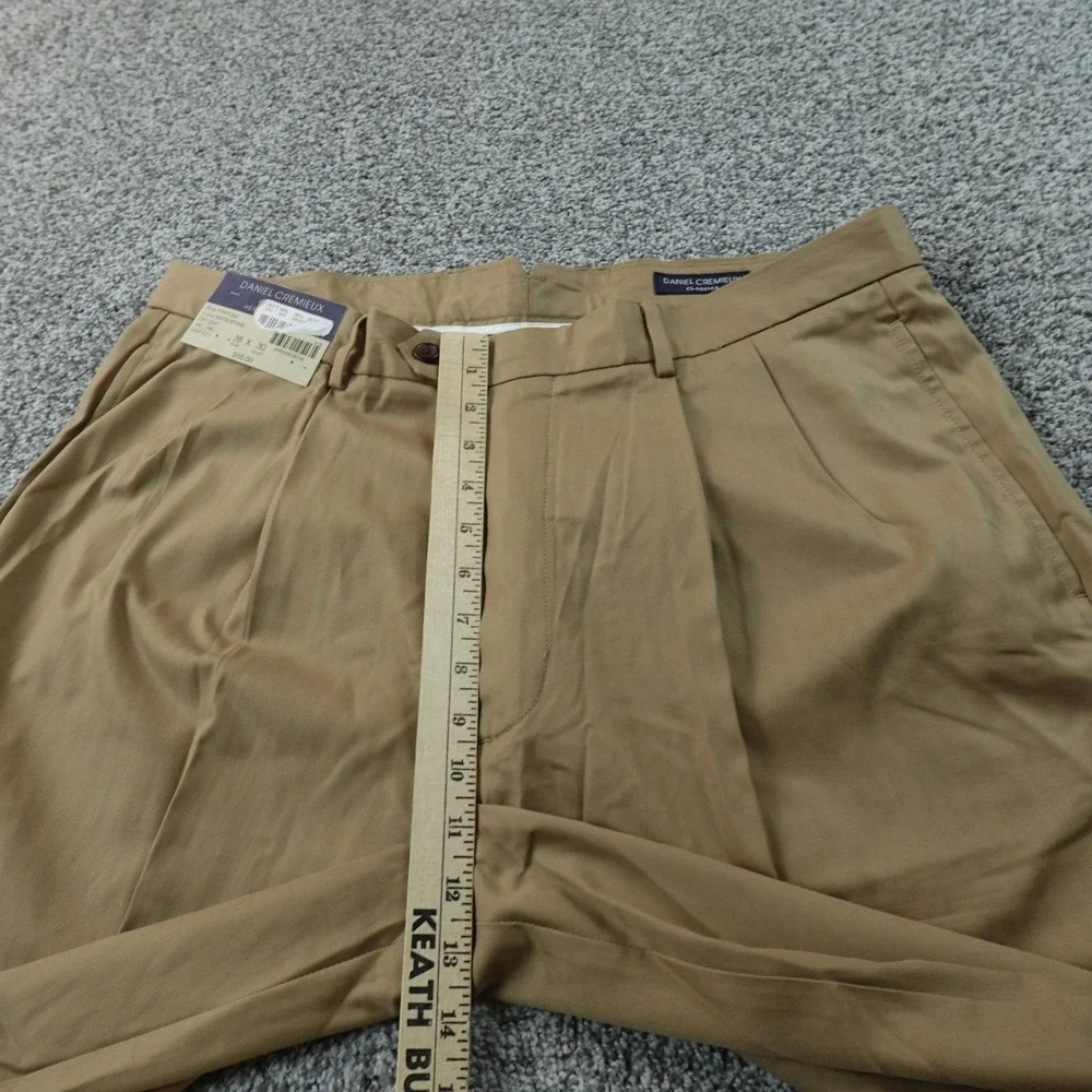NEW Daniel Cremieux Pants Mens 38X30 Beige Brown‎ Chino Trouser Pleated Cuffed